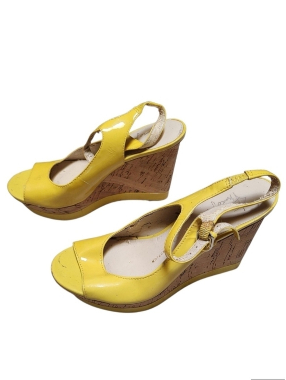 Franco Sarto Yellow Safari Wedge Sandals with Slingback Strap - Size 5.5M